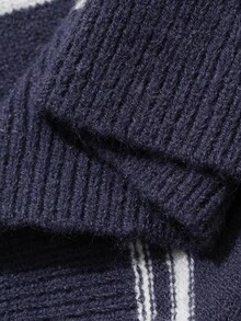 DAZY Striped Polo Neck Drop Shoulder Sweater Fall - Blue - View 13