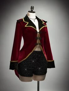 SHEIN ICON Plus Size Y2K Sexy Halloween Evil Boss Costume, Halloween Suit - Burgundy - View 6