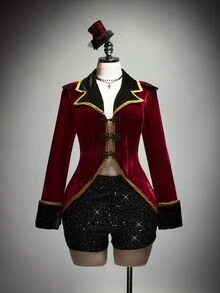 SHEIN ICON Plus Size Y2K Sexy Halloween Evil Boss Costume, Halloween Suit - Burgundy - View 3
