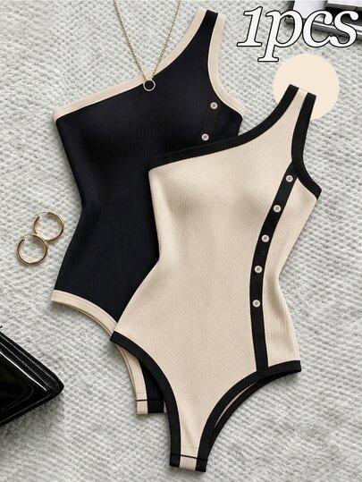 Franclia Body elegante de mujer con cuello asimétrico y bloques de color