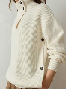 Dazy-Less Women's Solid Color Drop Shoulder Long Sleeve Turtleneck Casual Versatile Sweater Fall - White - View 3
