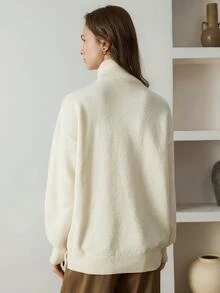 Dazy-Less Women's Solid Color Drop Shoulder Long Sleeve Turtleneck Casual Versatile Sweater Fall - White - View 2