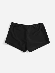 SHEIN Swim Basics Summer Beach Plus Solid Swim Shorts - Black - View 8