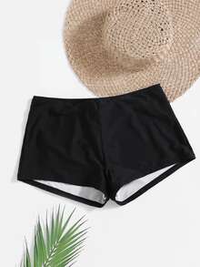 SHEIN Swim Basics Summer Beach Plus Solid Swim Shorts - Black - View 9