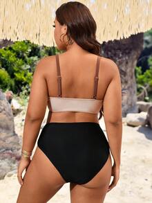 SHEIN Swim Curve 大码拼色细肩带两件套比基尼套装 夏季 - 彩色 - 查看 3