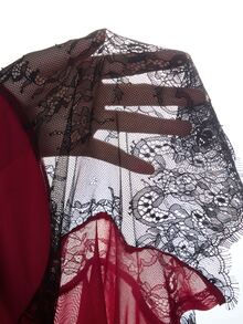 Mistrie YK2 "Hot Lady" Ladies' New Autumn-Winter Net And Lace Fabric Patchwork Shirt With Netted Trumpet Sleeves And Open Design. This Blouse Is Suitab - Burgundy - View 9