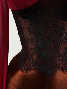 Mistrie YK2 "Hot Lady" Ladies' New Autumn-Winter Net And Lace Fabric Patchwork Shirt With Netted Trumpet Sleeves And Open Design. This Blouse Is Suitab - Burgundy - View 6