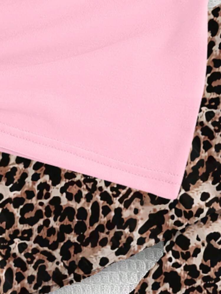 Elladie kids Young Girl Short Sleeve T-Shirt & Leggings Set Leopard Print Bow Pink Casual Summer Outfit 1 Set - Multicolor - View 5
