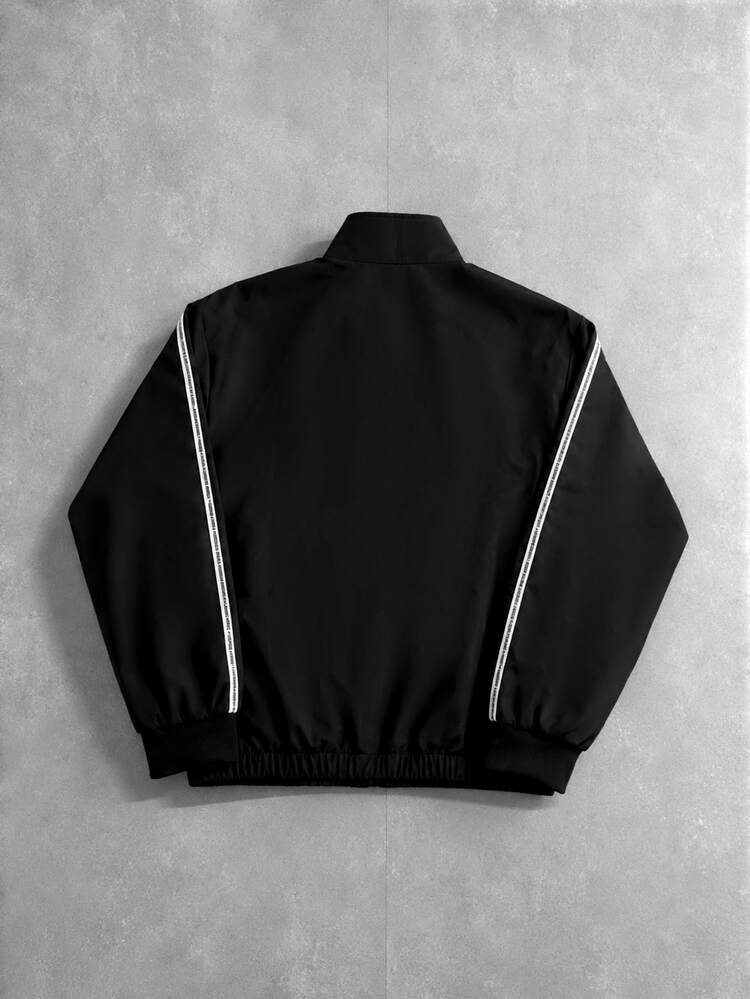 PAVTROS 1 pieza Chaqueta para hombre, estilo callejero americano vintage, diseño bordado, sensación premium relajada, estilo Old Money, estilo de montaña, estilo minimalista, versátil para uso diario, conjunto de moda, regreso a la escuela, al aire libre, mejor regalo - Negro - Añade 2