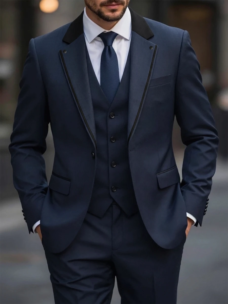 Manfinity Mode Men's Casual Gentleman Suit, Stylish British Style, A Must-Have For Work And Leisure, Navy Blue, Formal, Old Money - Navy Blue - View 1