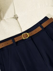 Franclia Setelan Jas + Celana Pendek dengan Sabuk, Gaya Busana Smart Casual untuk Bisnis, Kantor, dan Acara Musim Gugur. - Navy Blue - View 4
