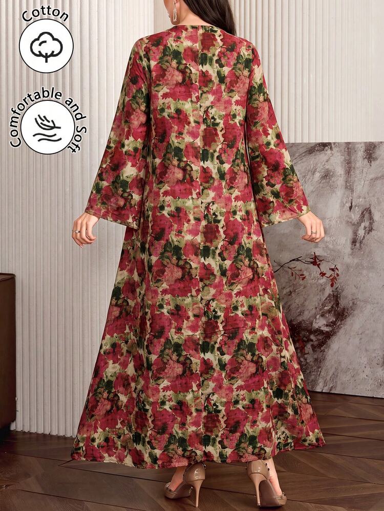 Al Najma Tie Neck Cotton Printed Comfortable Dress Floral Dress Saudi National Day Fall/Winter Festival New Year Country - Multicolor - View 7