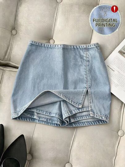 SHEIN Franclia تنورة قصيرة بخصر عالي منقسمة باللون الأزرق الفاتح بأسلوب كوري بسيط، تنورة قصيرة كاجوال للنساء، تنورة قصيرة أنيقة للنساء، تنورة قصيرة للنساء لجميع الفصول، ملابس لجميع الفصول، تنورة قصيرة بأسلوب ريفي، ملابس نسائية بأسلوب ريفي، أسلوب ريفي، ملابس عطلة للنساء، تنورة قصيرة كاجوال للنساء، تنورة قصيرة أنيقة للنساء، تنورة قصيرة جديدة للنساء
