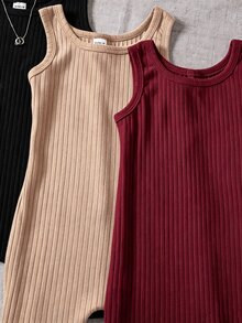 SHEIN Girls Ribbed Sleeveless Jumpsuit 3 Colors Casual Sport Travel Outfit - Multicolor - View 4