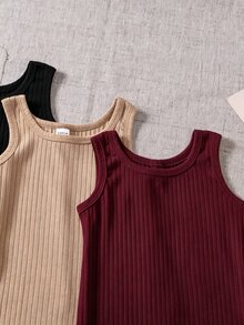 SHEIN Girls Ribbed Sleeveless Jumpsuit 3 Colors Casual Sport Travel Outfit - Multicolor - View 3