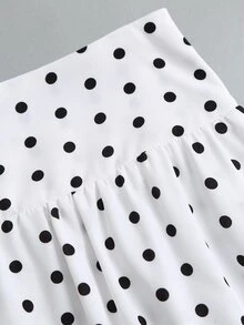 Sweetra Mock Neck Tee & Polka Dot Print Skirt - Black and White - View 8