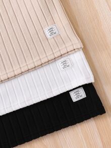 3pcs/Set Tween Boy Ribbed Ribbed Turtleneck Long Sleeve Black White Beige T-Shirts Autumn School Basic Loose School Basic Modest Casual Basic School - Multicolor - View 8