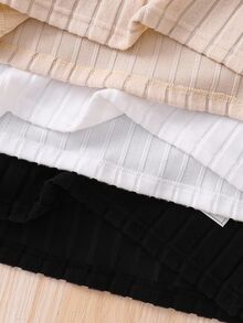3pcs/Set Tween Boy Ribbed Ribbed Turtleneck Long Sleeve Black White Beige T-Shirts Autumn School Basic Loose School Basic Modest Casual Basic School - Multicolor - View 6