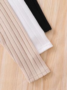 3pcs/Set Tween Boy Ribbed Ribbed Turtleneck Long Sleeve Black White Beige T-Shirts Autumn School Basic Loose School Basic Modest Casual Basic School - Multicolor - View 7