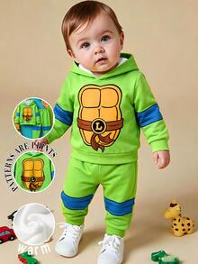 TEENAGE MUTANT NINJA TURTLES | SHEIN Teen MUTANT TURTLES 2件組男嬰連帽長袖抓絨運動衫與配套長褲套裝，適合秋冬穿著 - 彩色 - 查看 6