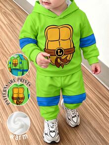 TEENAGE MUTANT NINJA TURTLES | SHEIN Teen MUTANT TURTLES 2件組男嬰連帽長袖抓絨運動衫與配套長褲套裝，適合秋冬穿著 - 彩色 - 查看 1