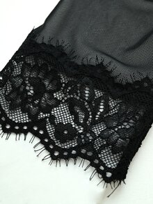 SHEIN Fiorisel Women's Elegant Mesh Patchwork Black Top - Black - View 5