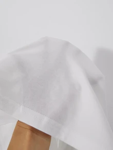 SHEIN Tween女孩黑色白色米色羅紋短袖T恤純色布料夏季套裝休閒百搭端莊街頭風返校校園 - 彩色 - 查看 6