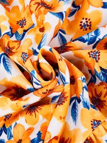 SHEIN Vintaside Kids Gaun Anak Perempuan Remaja Motif Bunga Putih dengan Tali Bahu Tipis, Gaya Musim Gugur AS, Pakaian Musim Gugur, Gaun untuk Anak Perempuan - MultiWarna - View 4