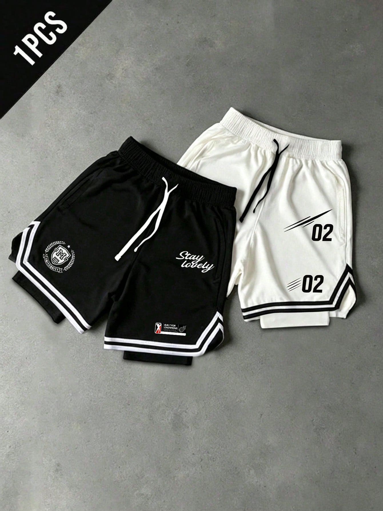 Gym Rark Men's Letter Stripe Print Double Layer Drawstring Waist Sports Shorts, Gym - Black - View 1