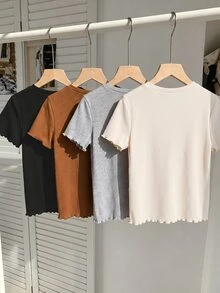 SHEIN Tween Girl Solid Color Round Neck Short Sleeve Casual T-Shirt 4pcs Set, Holiday Outfits, Comfortable, Daily - Multicolor - View 2