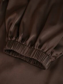 SHEIN Women's Elegant Satin & Lace Patchwork Design Long Pants, Casual & Elegant For Holiday Party Wear - Coffee Brown - View 8