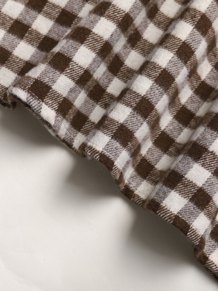 SHEIN Tween Tween Girl Girls Contrast Color Butterfly Plaid Long Sleeve Dress Autumn/Winter - Apricot - View 3