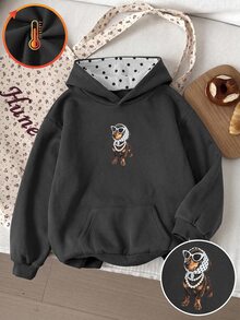 SHEIN Sparklyn 青少年女孩衛衣，黑色，寬鬆版型，秋冬保暖，時尚百搭，休閒，連帽，抓絨內裡，冬季，秋季，舒適，日常穿著，拉鍊，街頭風 - 深灰色 - 查看 4