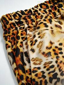 ROMWE MEN Street Life Men's Casual Leopard Print Drawstring Waist Pocket Wide Leg Sweatpants, Autumn/Winter - Apricot - View 5