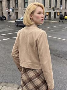 Struktiv Women's Spring/Summer Solid Color Stand Collar Casual Versatile Daily Travel Long Sleeve Jacket - Khaki - View 2