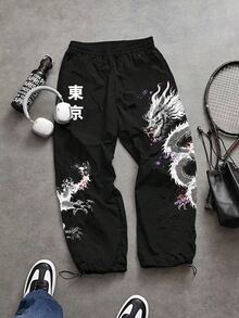 Gym Rark Conjunto deportivo ligero de camiseta de manga corta con estampado de caracteres chinos y pantalones con cordón en la cintura para hombres - Negro - Ver 7