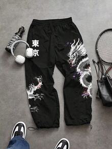 Gym Rark Conjunto deportivo ligero de camiseta de manga corta con estampado de caracteres chinos y pantalones con cordón en la cintura para hombres - Negro - Ver 5