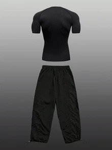 Gym Rark Conjunto deportivo ligero de camiseta de manga corta con estampado de caracteres chinos y pantalones con cordón en la cintura para hombres - Negro - Ver 2