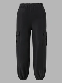 SHEIN Explorewe Tween Boys All-Match Versatile Side Asymmetrical Striped Solid Color Pants 2pcs/Set - Black - View 6