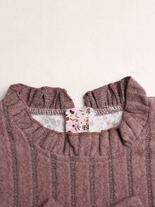 SHEIN Tween女孩配色蝴蝶結羅紋拼接長袖洋裝 秋冬款 - 粉色 - 查看 2