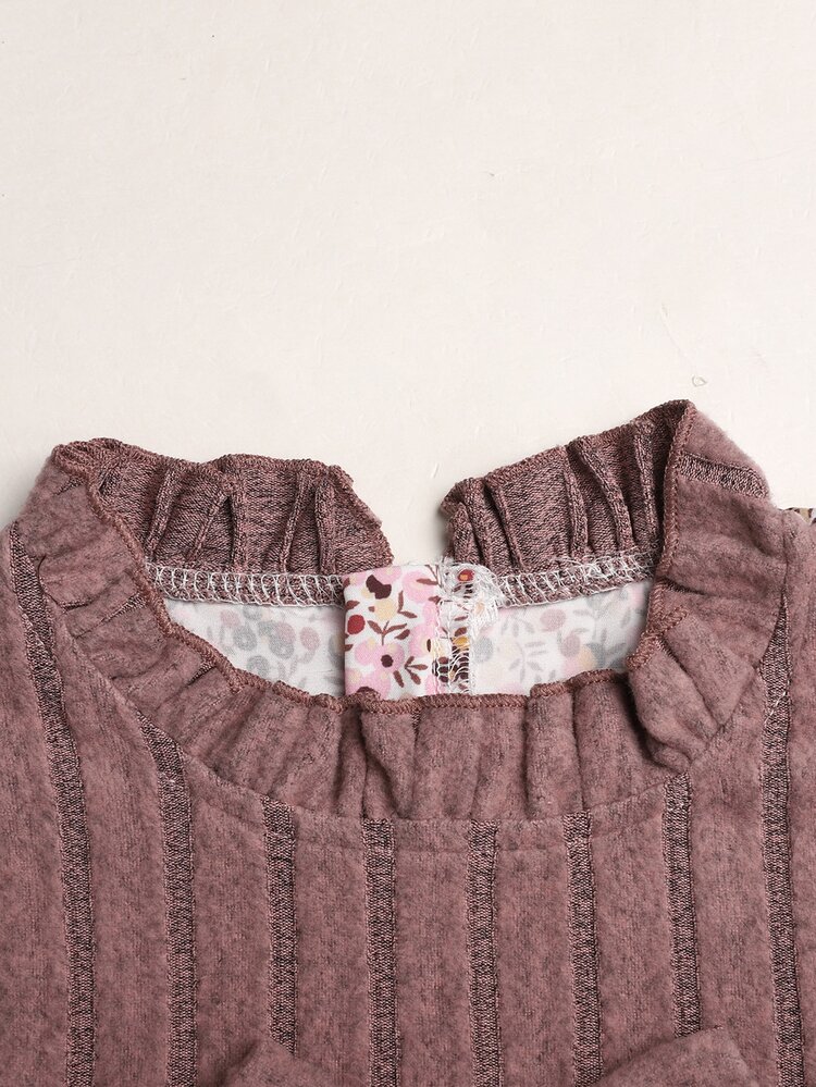 SHEIN Tween Tween Girl Girls Colorblock Bow Ribbed Patchwork Long Sleeve Dress Autumn Winter - Pink - View 2
