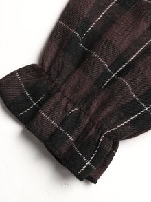 SHEIN Tween女孩對比色蝴蝶結格紋長袖洋裝 秋冬款 - 卡其色 - 查看 7