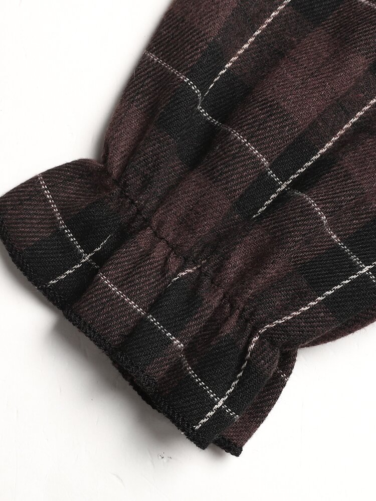 SHEIN Tween Tween Girl Girls Contrast Color Bow Plaid Long Sleeve Dress Autumn/Winter - Khaki - View 7