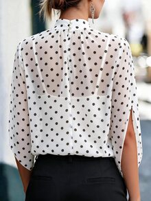 Velvienne Plus Size Women Black & White Polka Dot Print Casual Shirt, Suitable For Daily Commute, Party And Date Occasions Fall - Multicolor - View 2
