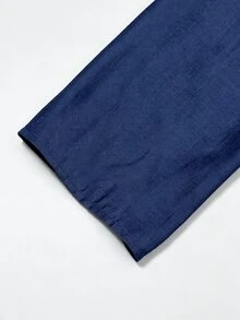 SHEIN Franclia Blus Model Lilitan Polos dengan Hem Asimetris - Biru - View 6