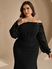 Coutiva Elegant Classy Evening Gown With Beaded Glitter, Sophisticated Lady Style, Fitted Long Dress For Banquet Christmas Dinner Formal Black Fall - Black - View 11