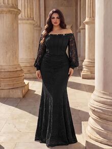 Coutiva Elegant Classy Evening Gown With Beaded Glitter, Sophisticated Lady Style, Fitted Long Dress For Banquet Christmas Dinner Formal Black Fall - Black - View 10