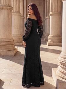Coutiva Elegant Classy Evening Gown With Beaded Glitter, Sophisticated Lady Style, Fitted Long Dress For Banquet Christmas Dinner Formal Black Fall - Black - View 2