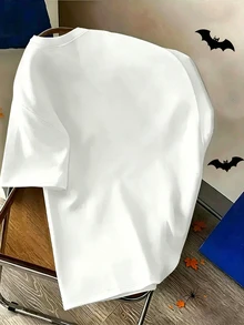 Resyla Kaos Pria Ukuran Besar Motif Minimalis Halloween BOO dengan Cetakan Busa - Putih - View 2