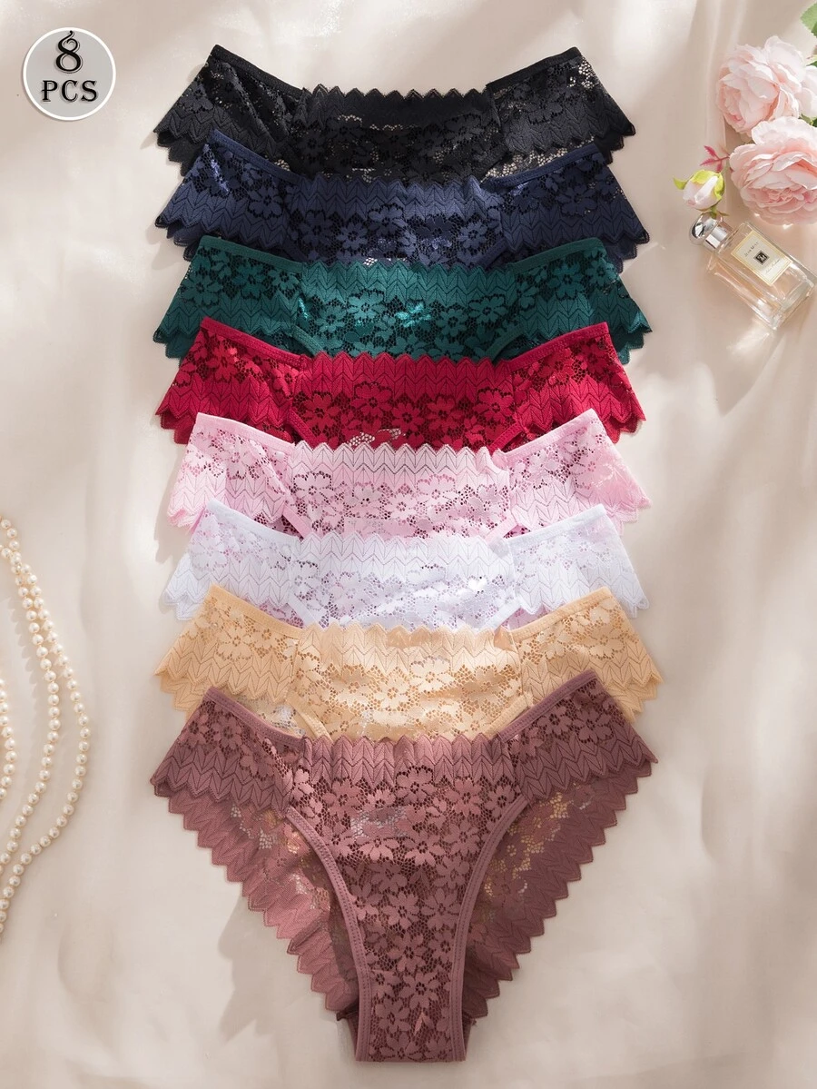 8pcs/Set Multicolor Romantic Sexy Lace Women's Panties, Sheer Underwear - Multicolor - View 1